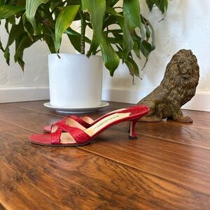 Manolo Blahnik Red Leather Kitten Heels Size 40